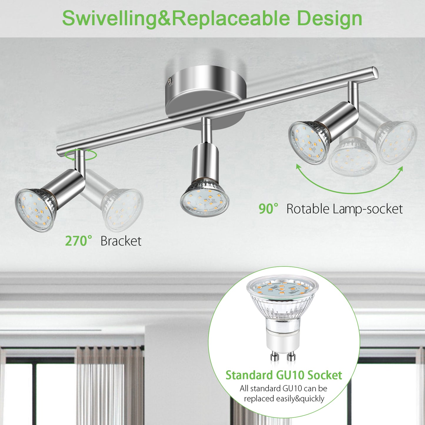 Unicozin LED Deckenleuchte, 3 Flammig LED Deckenstrahler Schwenkbar Chrom, Inkl. 3 x 4W GU10 LED Lampen, 400LM, Warmweiß, LED Deckenspot LED Deckenlampe, AC220-240V