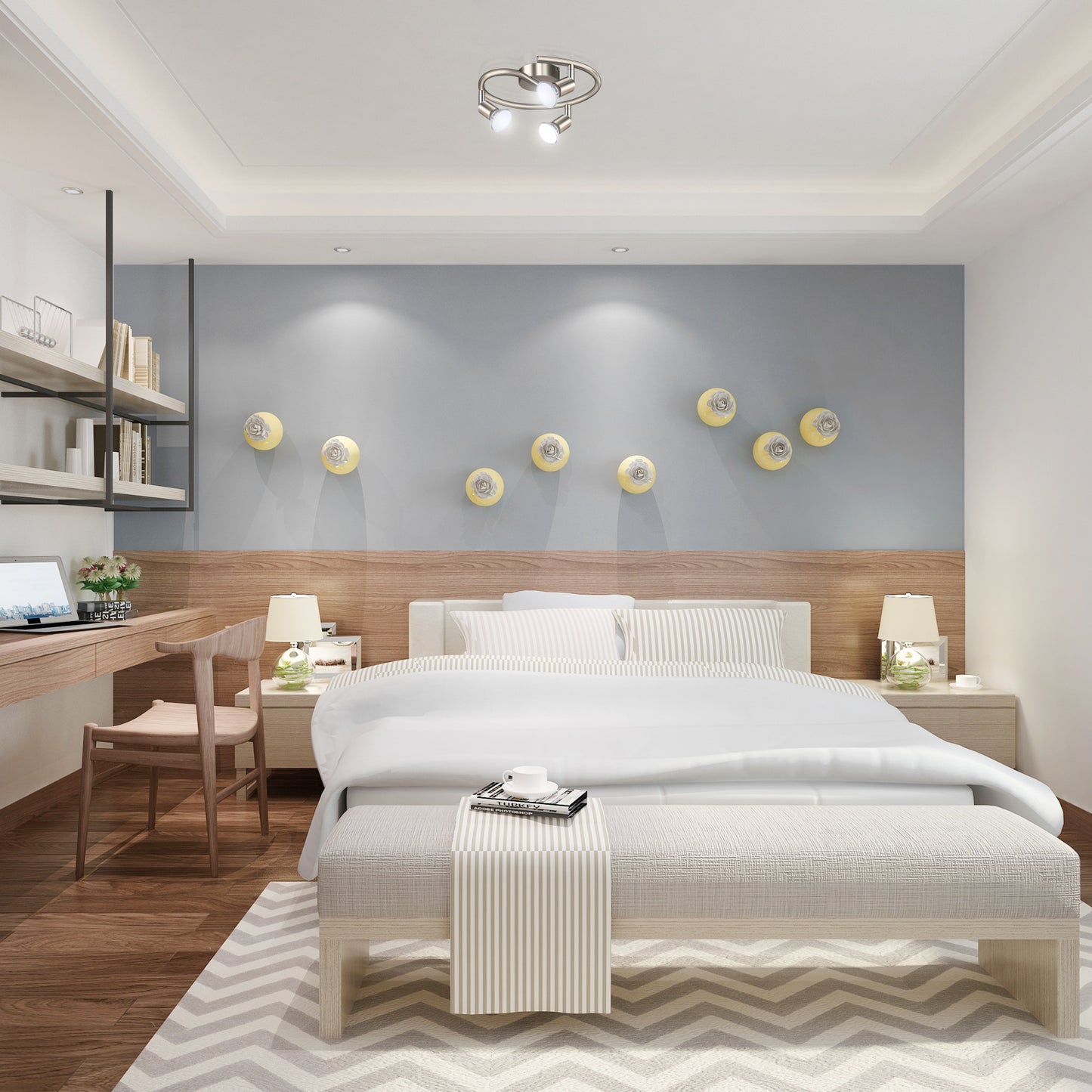 Unicozin LED Ceiling Light Rotatable, 3 Way LED Ceiling Spotlight, Matt Nickel & Swivelling Design, Including 3 X 4W GU10 LED Bulbs (450LM, Cool White 6000K),for Kitchen, Living Room, Bedroom, AC220-240V