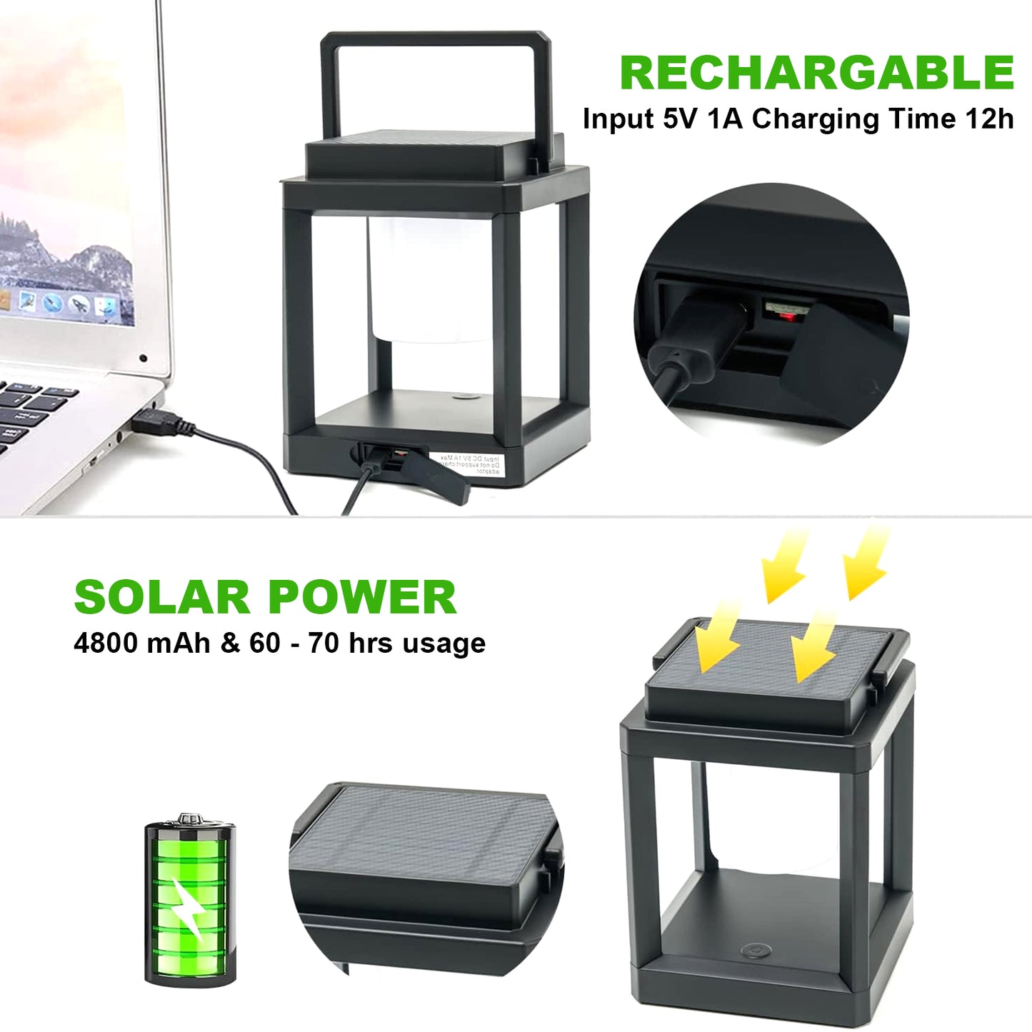 Unicozin Solar Lantern Outdoor Light, Outdoor Hanging for Patio Waterproof, 3 Brightness Levels, Rechargeable Table Light for Outside Porch Patio