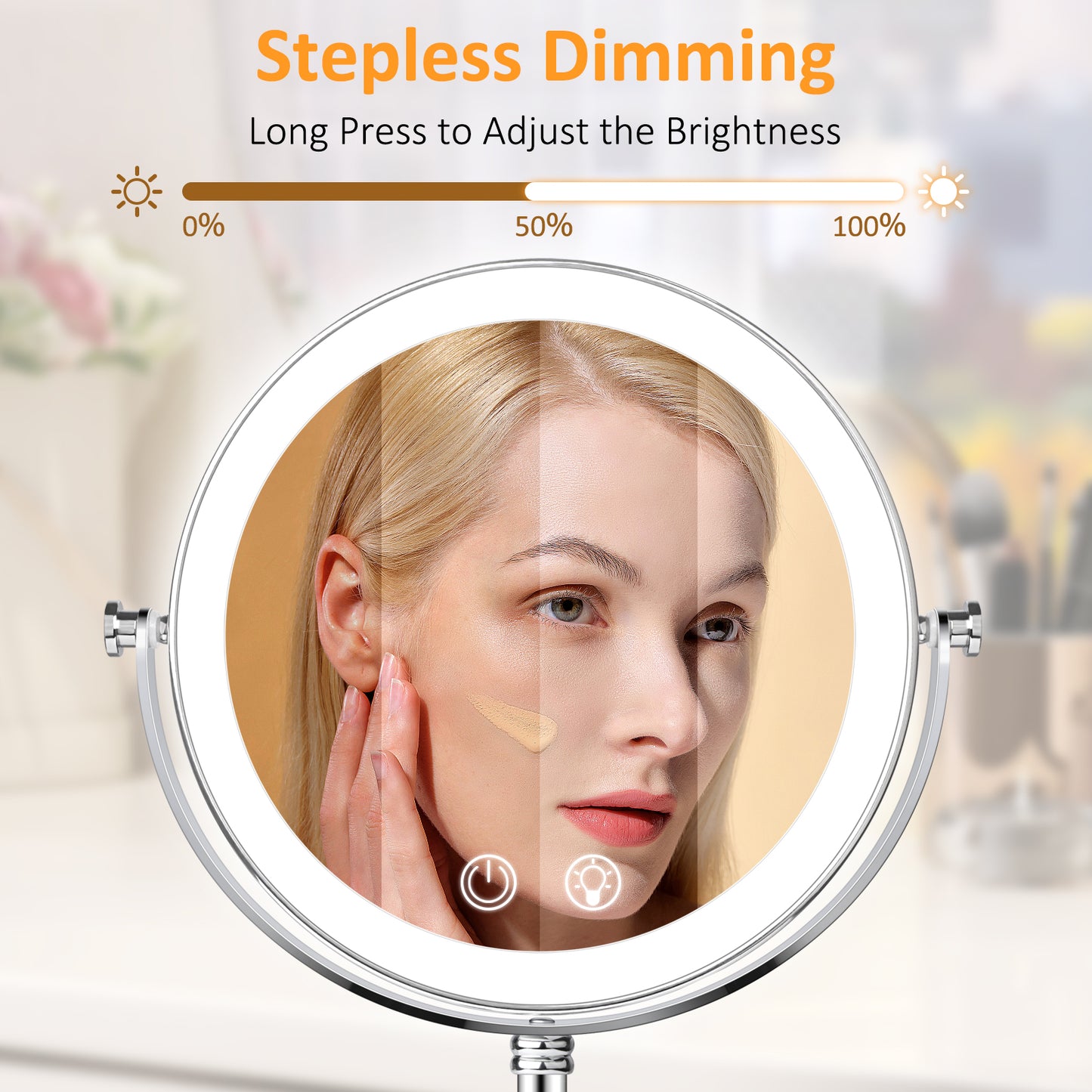 9" Double Sided Lighted Makeup Mirror with Stand, 1X/10X Magnification Vanity Mirror with 3 Colors Stepless Dimming, Portable & Rechargeable Touch Control 360°Swivel Light Up Mirror, Women Gift