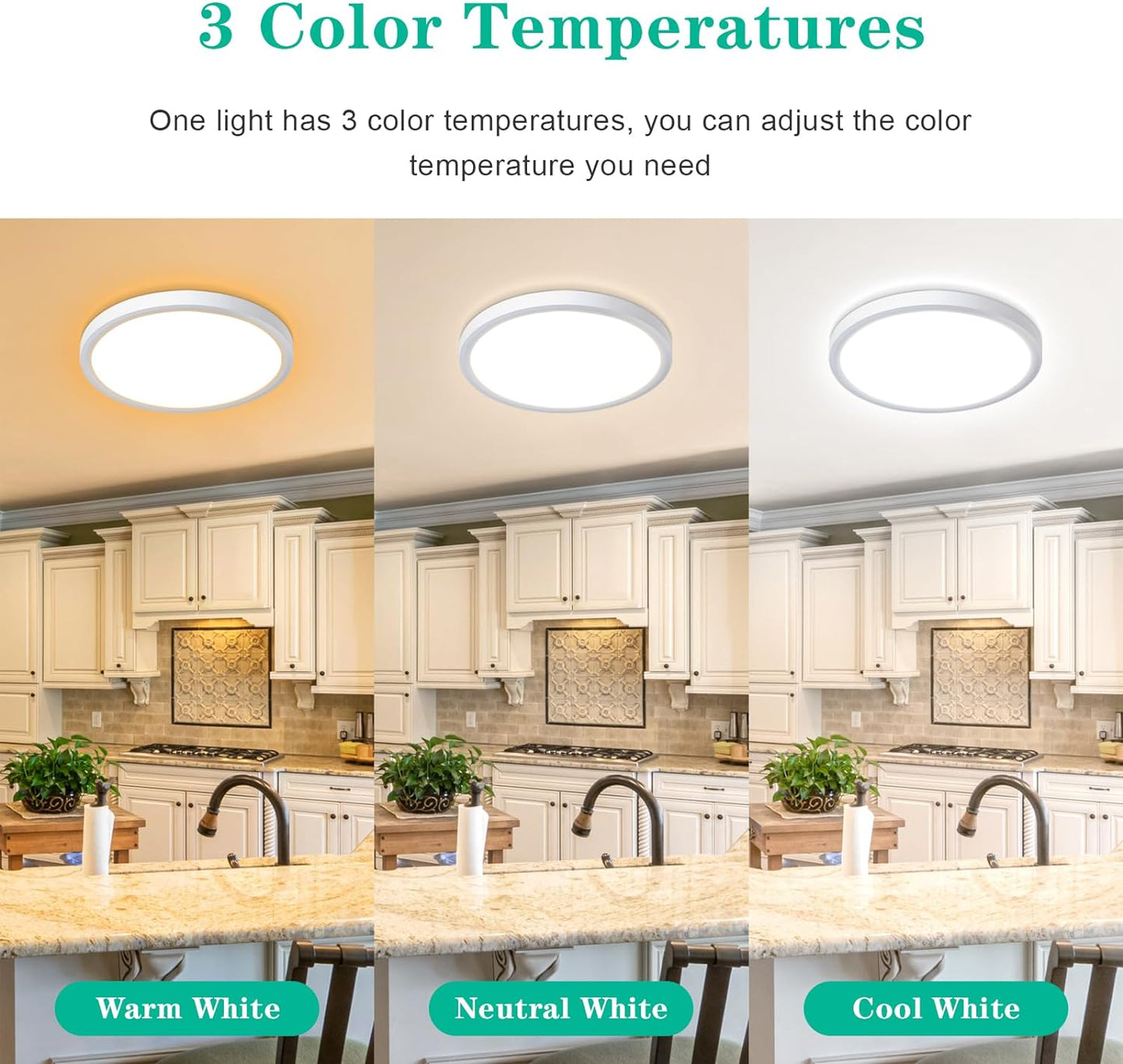 Unicozin 15.4 Inch Flush Mount Ceiling Light 32W, 3 Color Temperatures Selectable (3000K/4000K/6000K), 3200LM Ceiling Lamp White Shell, Round Flat Panel Light Surface Mount for Kitchen Bedroom, 2 Pack