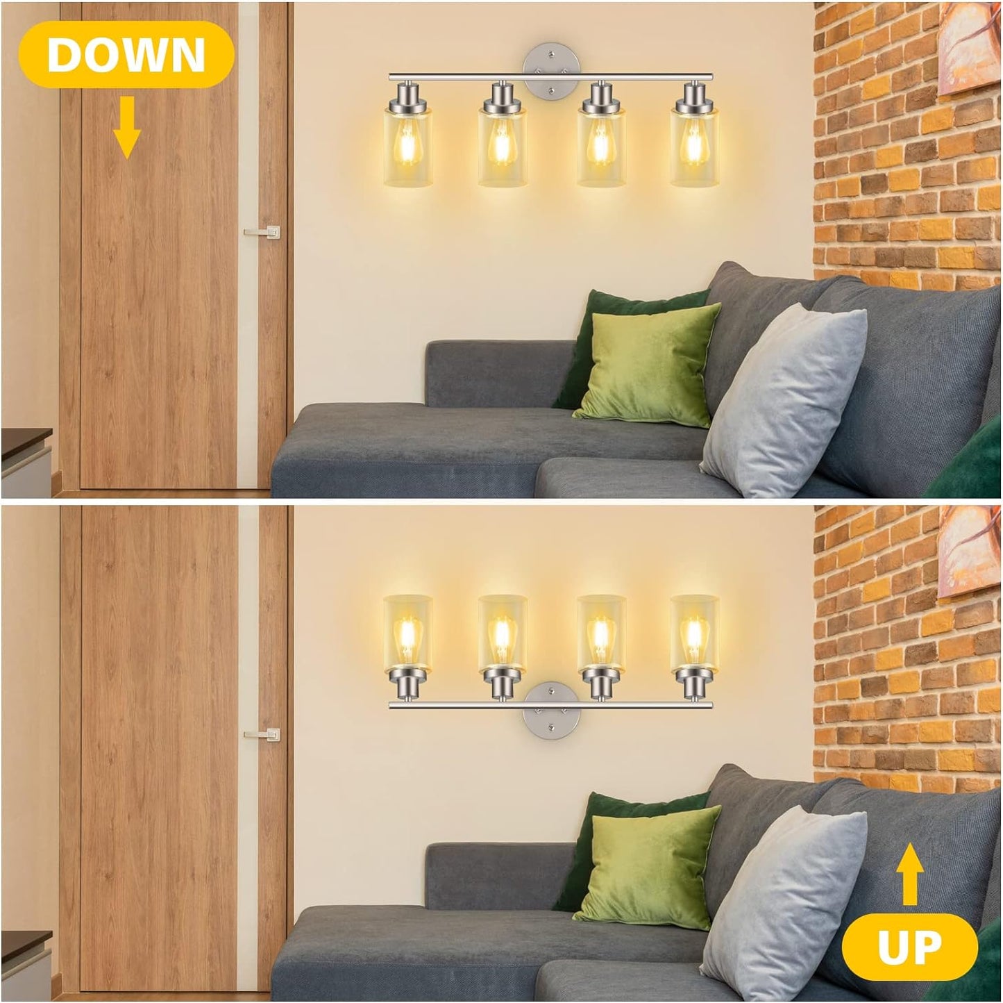 Unicozin 4 Light Vanity Lights, Bathroom Light Fixtures Over Mirror, Matt Nickel Wall Sconce Light with Clear Glass, Wall Light for Living Room, Bedroom, Hallway, E26 Base (Bulbs Not Included)