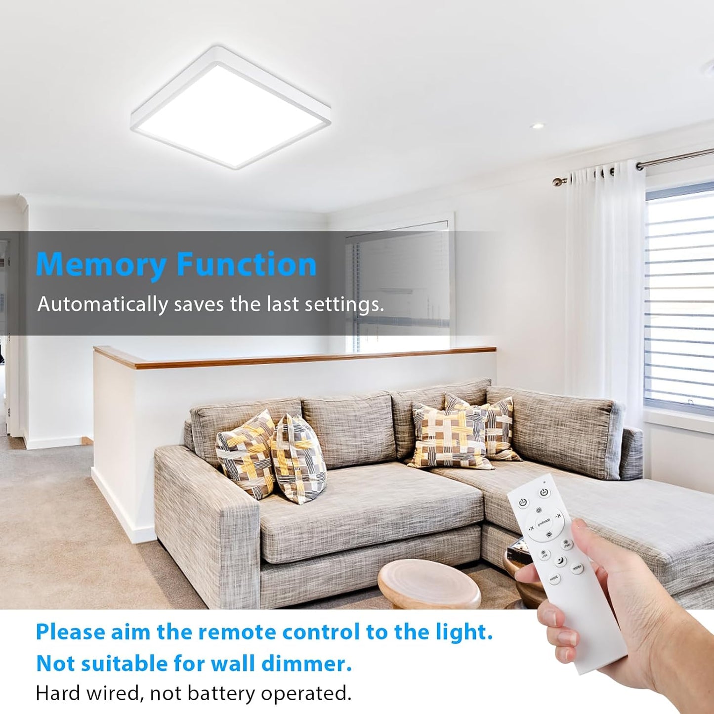 Unicozin Dimmable Ceiling Light with Remote Control, 8.7Inch 18W 3000K-6000K Light Color Adjustable, White Square LED Flush Mount Ceiling Lamp for Dining Room, Bedroom, Kitchen