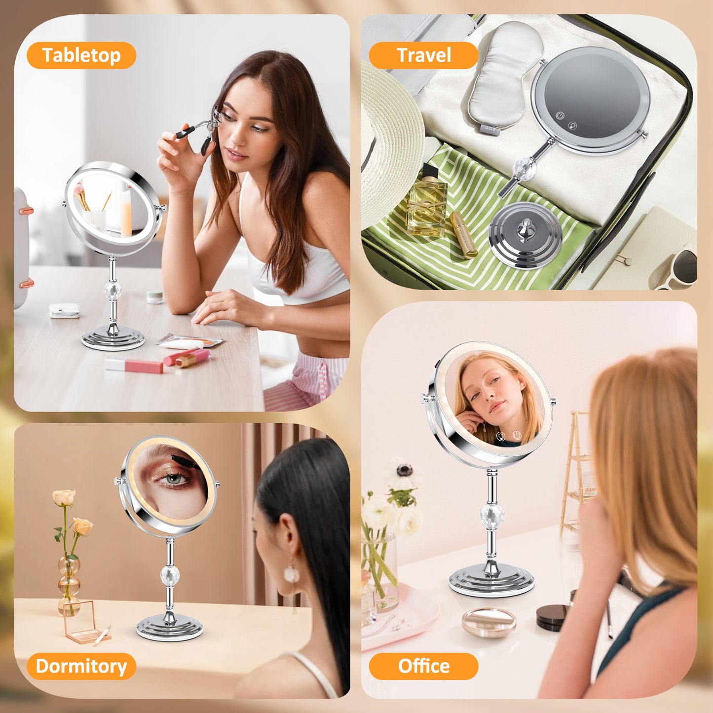 9" Double Sided Lighted Makeup Mirror with Stand, 1X/10X Magnification Vanity Mirror with 3 Colors Stepless Dimming, Portable & Rechargeable Touch Control 360°Swivel Light Up Mirror, Women Gift