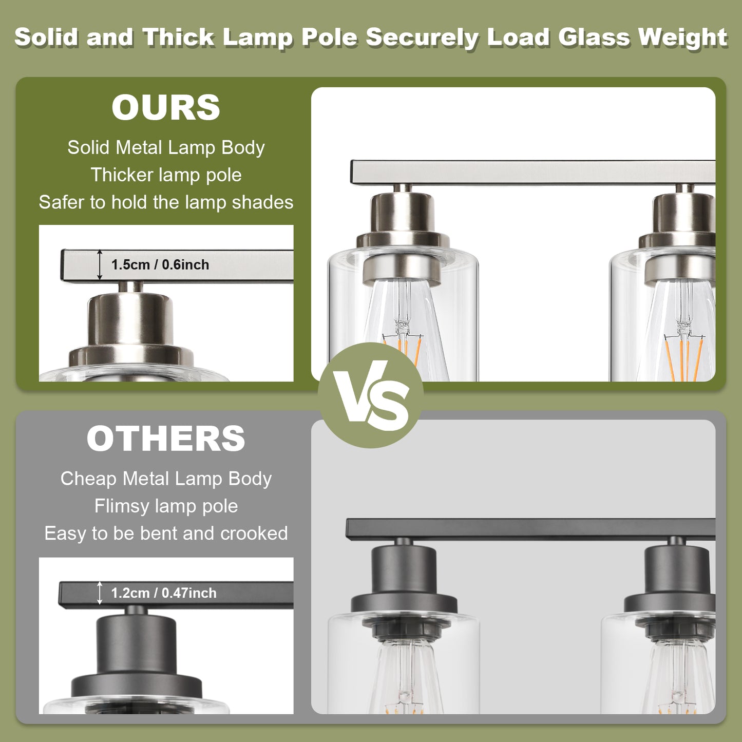 Unicozin Modern Bathroom Light Fixtures, 5 Light Vanity Lights Over Mirror, Brushed Nickel Wall Lamp with Clear Glass for Living Room Cabinet Bedroom Porch