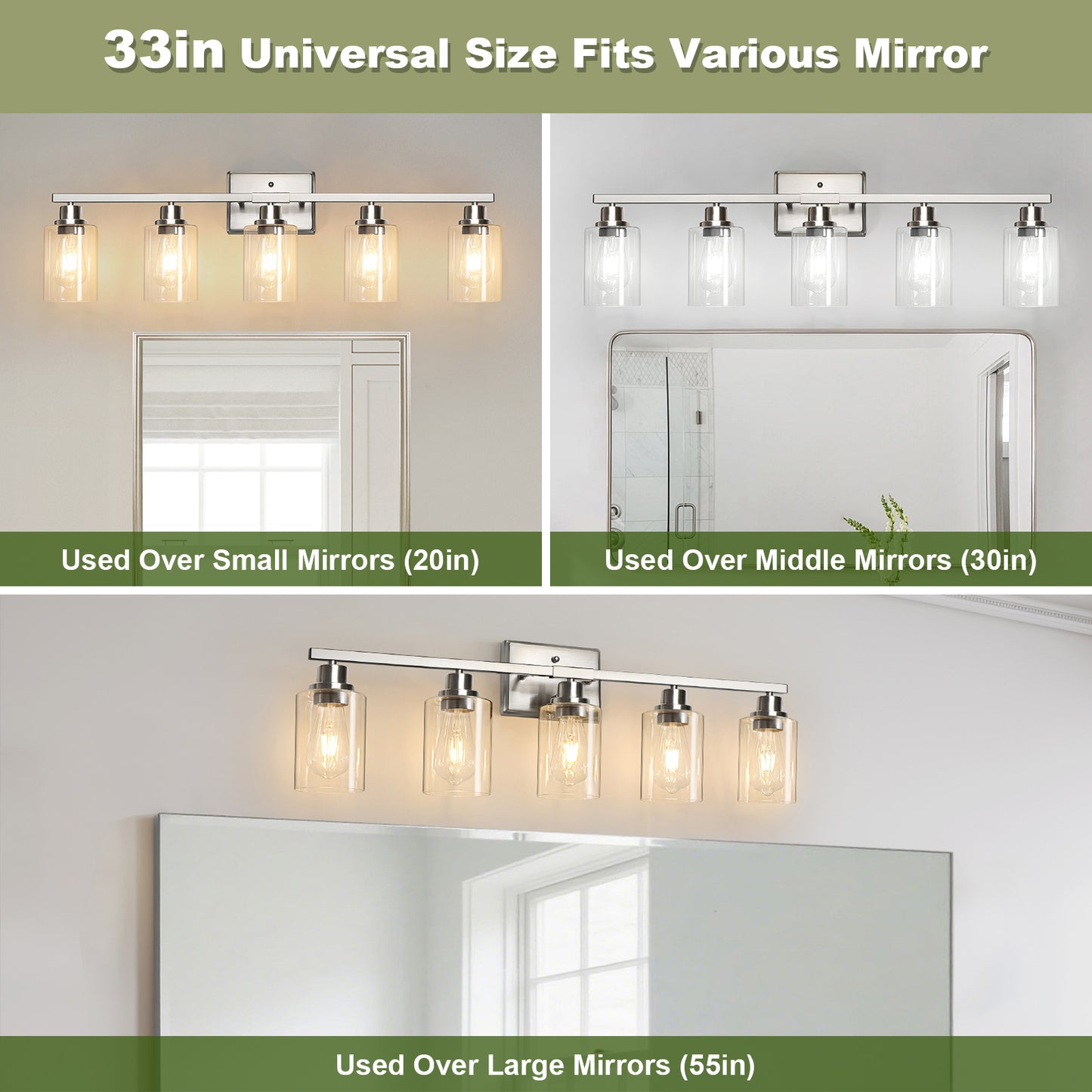 Unicozin Modern Bathroom Light Fixtures, 5 Light Vanity Lights Over Mirror, Brushed Nickel Wall Lamp with Clear Glass for Living Room Cabinet Bedroom Porch