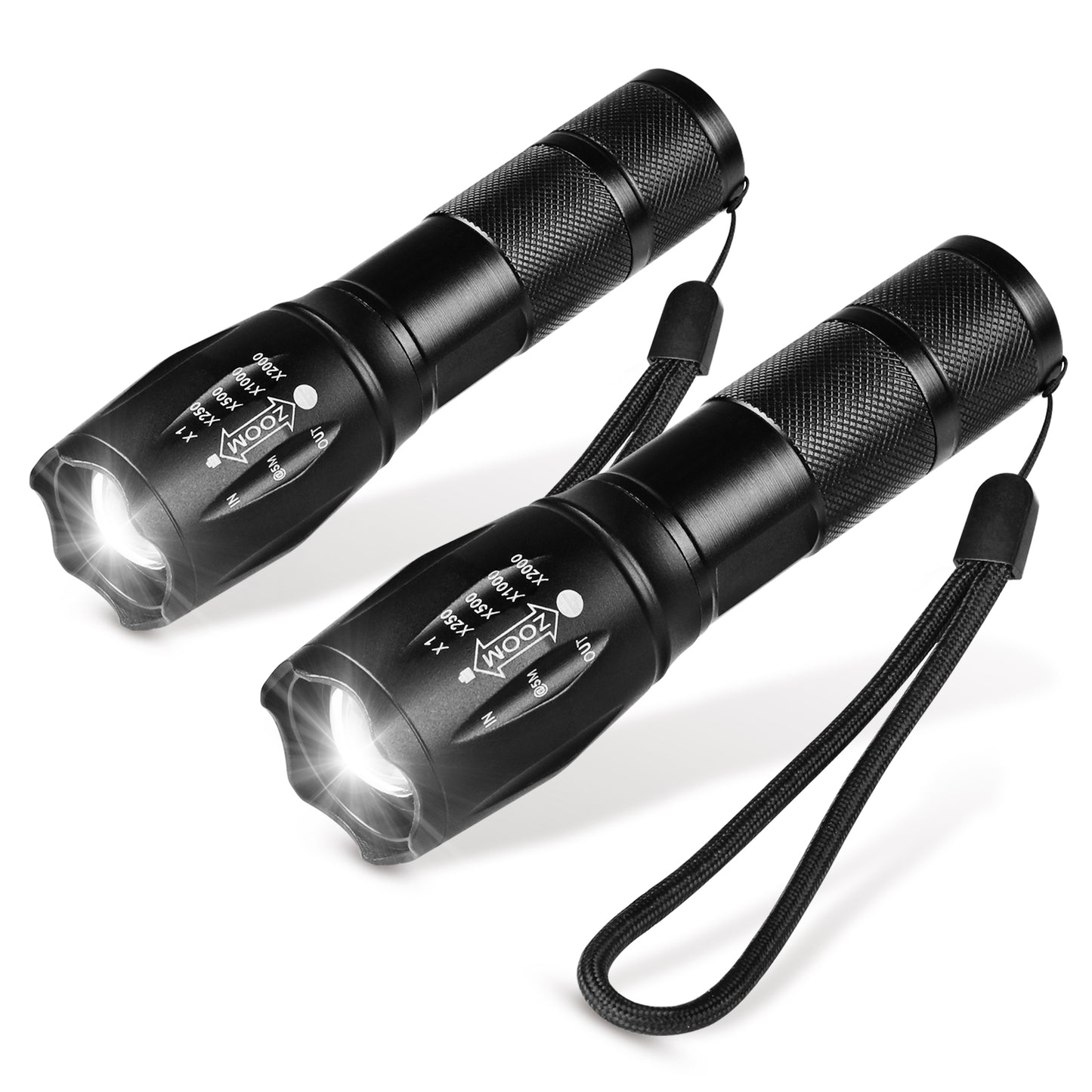 Unicozin LED Torch 2 Pack, 2000LM LED Flashlight Adjustable, 5 Modes Focus Zoomable, 3 x AAA Batteries Included, Waterproof Powerful Pocket Torch for Camping, Hiking, Walking, Outdoor, Emergency