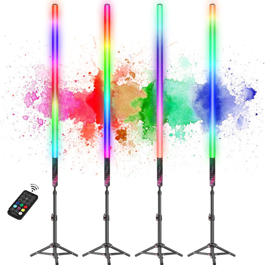 Unicozin 4 Pack RGB Tube Light Bar with Light Stand, 5200mAh Rechargeable Battery, 11-Level Brightness, 500 Lighting Effects for DJ Lighting, Dance Club and Photography Lighting