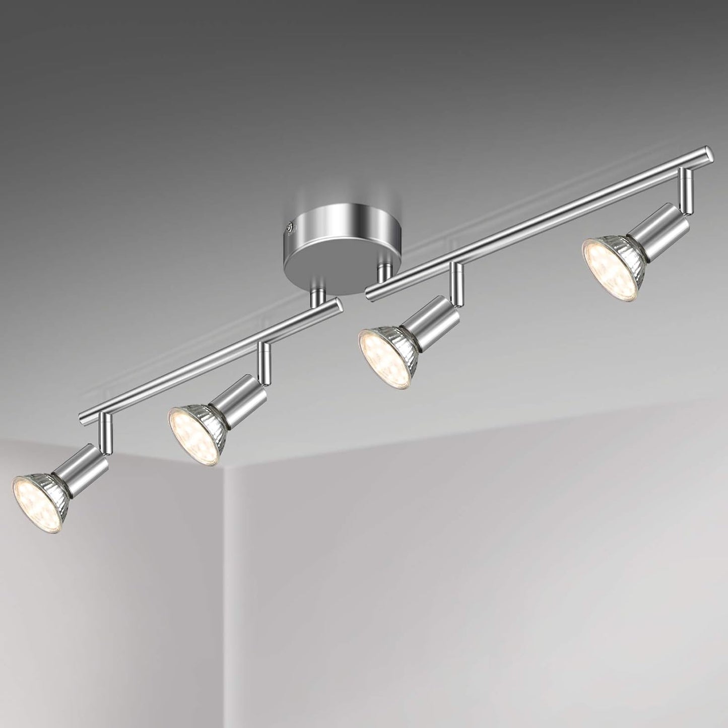 Unicozin LED Deckenleuchte, 4 Flammig Deckenstrahler Schwenkbar Chrom, Inkl. 4 x 4W GU10 LED Lampen, 400LM, Warmweiß, Deckenlampe Spot für Küche, Wohnzimmer, Schlafzimmer