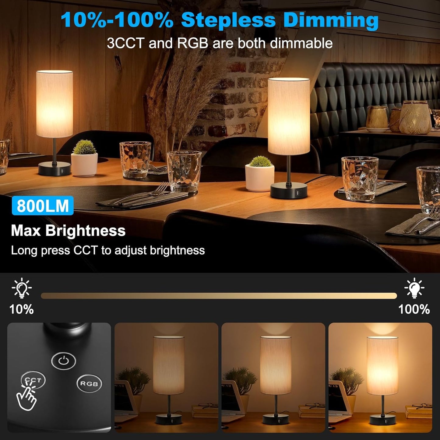 Unicozin Small Table Lamp, 7 RGB & 3 CCT 3000K/4500K/6500K, Stepless Dimmable Bedside Lamp with Grey Shade, Touch Control Ambience Nightstand Light for Living Room Dorm Home Decor Party