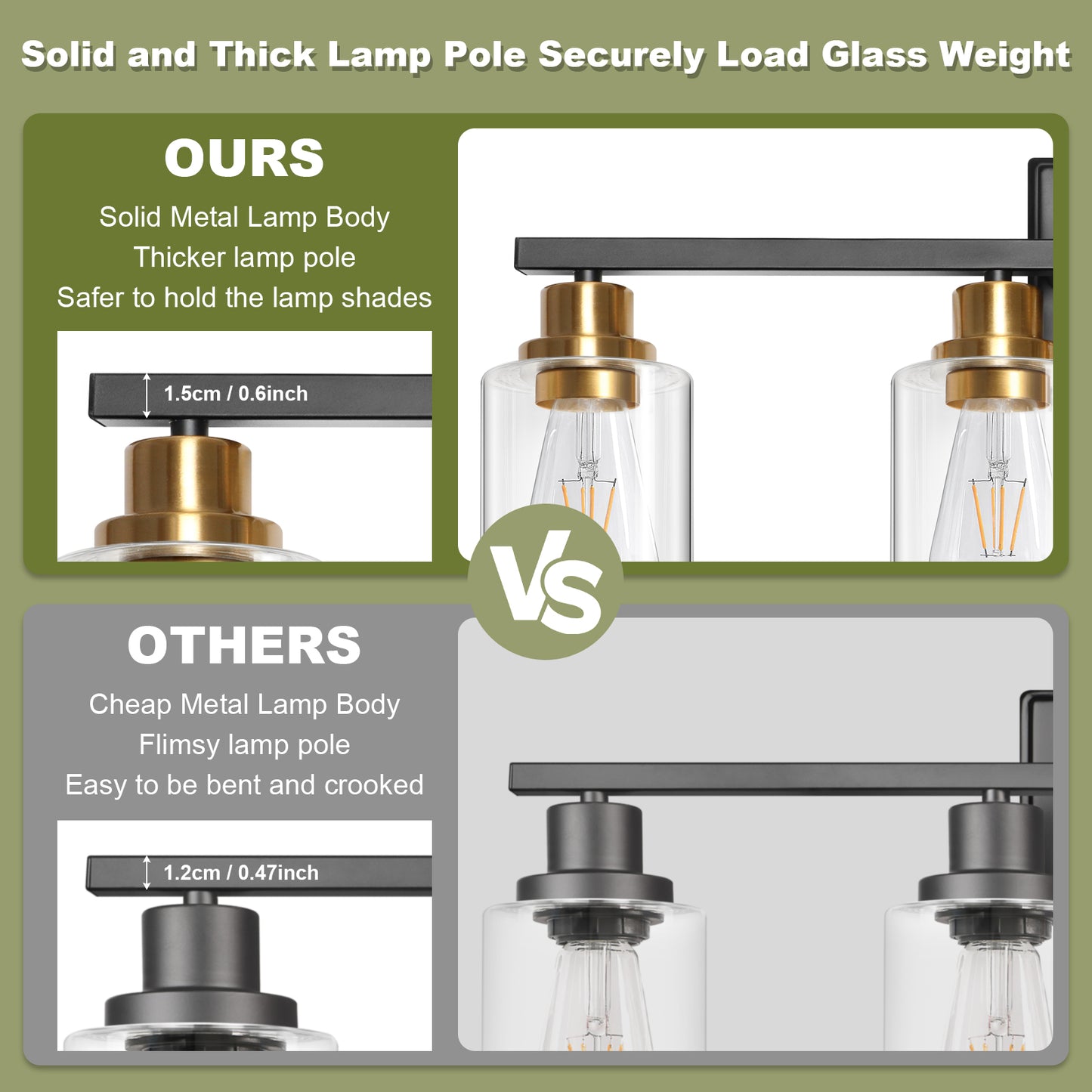 Unicozin Modern Bathroom Light Fixtures, 4 Light Vanity Lights Over Mirror, Black and Gold Wall Lamp with Clear Glass for Living Room Cabinet Bedroom Porch