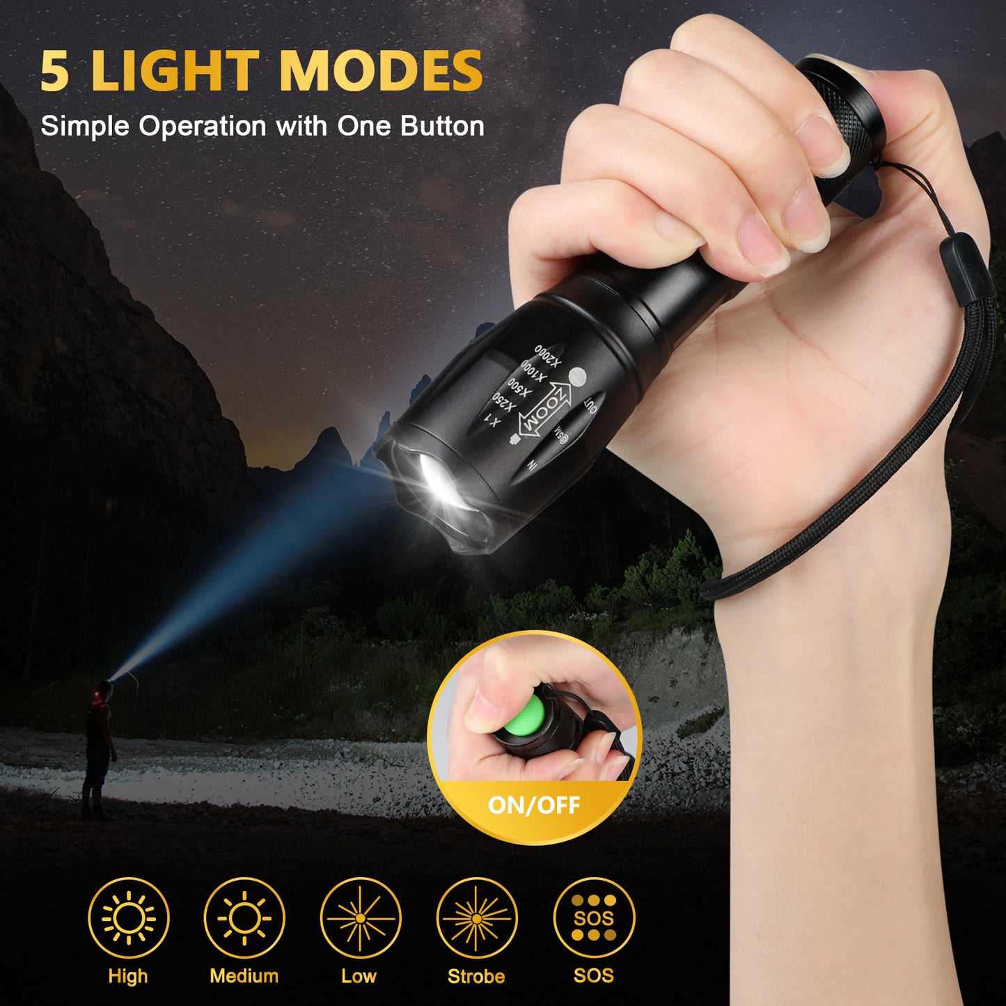 Unicozin LED Flashlight 2 Pack, Small Flashlights High Lumens with 5 Modes, Waterproof Zoomable Flash Light, Portable Torch for Camping Hiking Outdoor Home Emergency