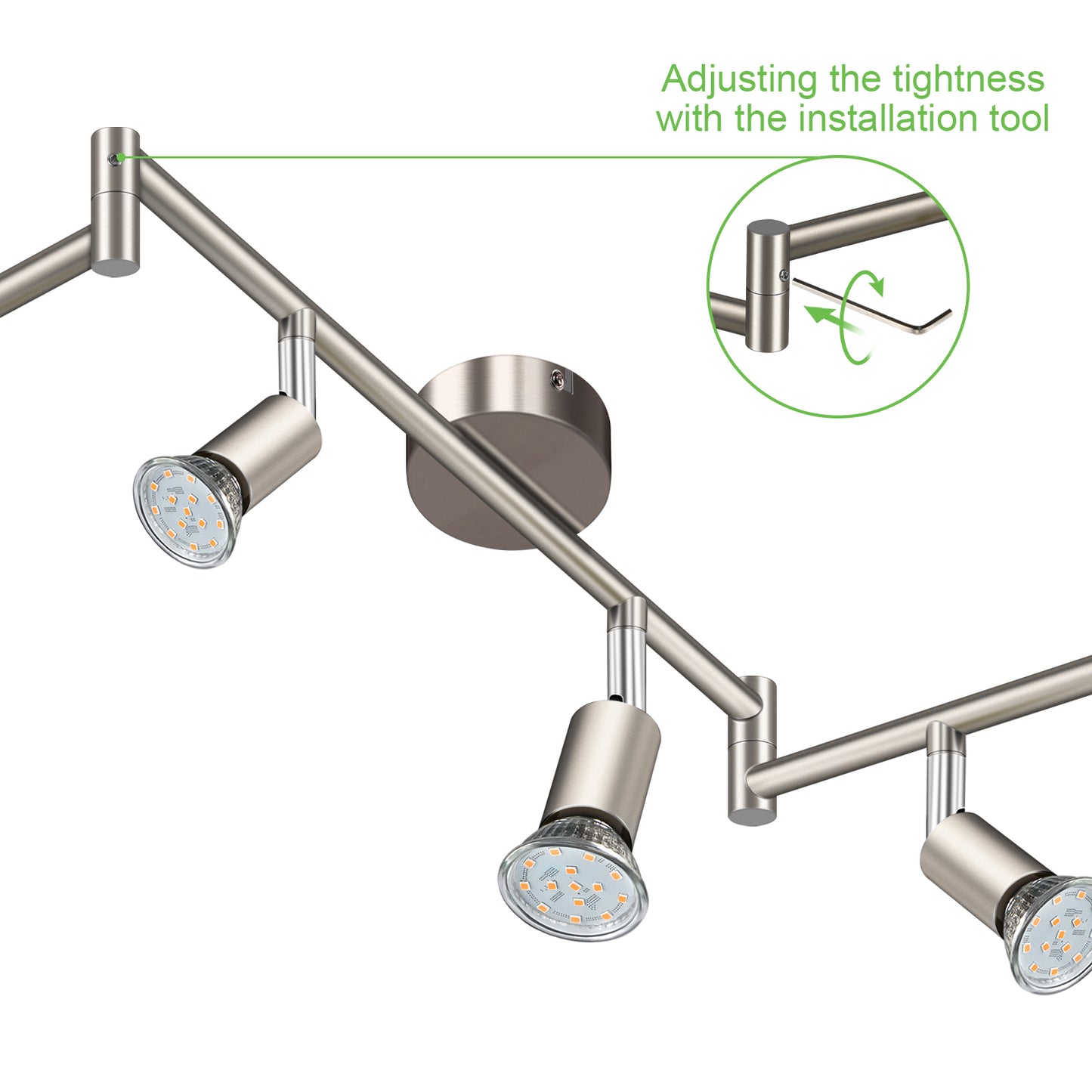 Unicozin LED Ceiling Light Rotatable, 6 Way LED Ceiling Spotlight, Matt Nickel & Swivelling Design, for Kitchen, Living Room, Bedroom, Including 6X 4W GU10 LED Bulbs (400LM, Warm White, AC220-240V)
