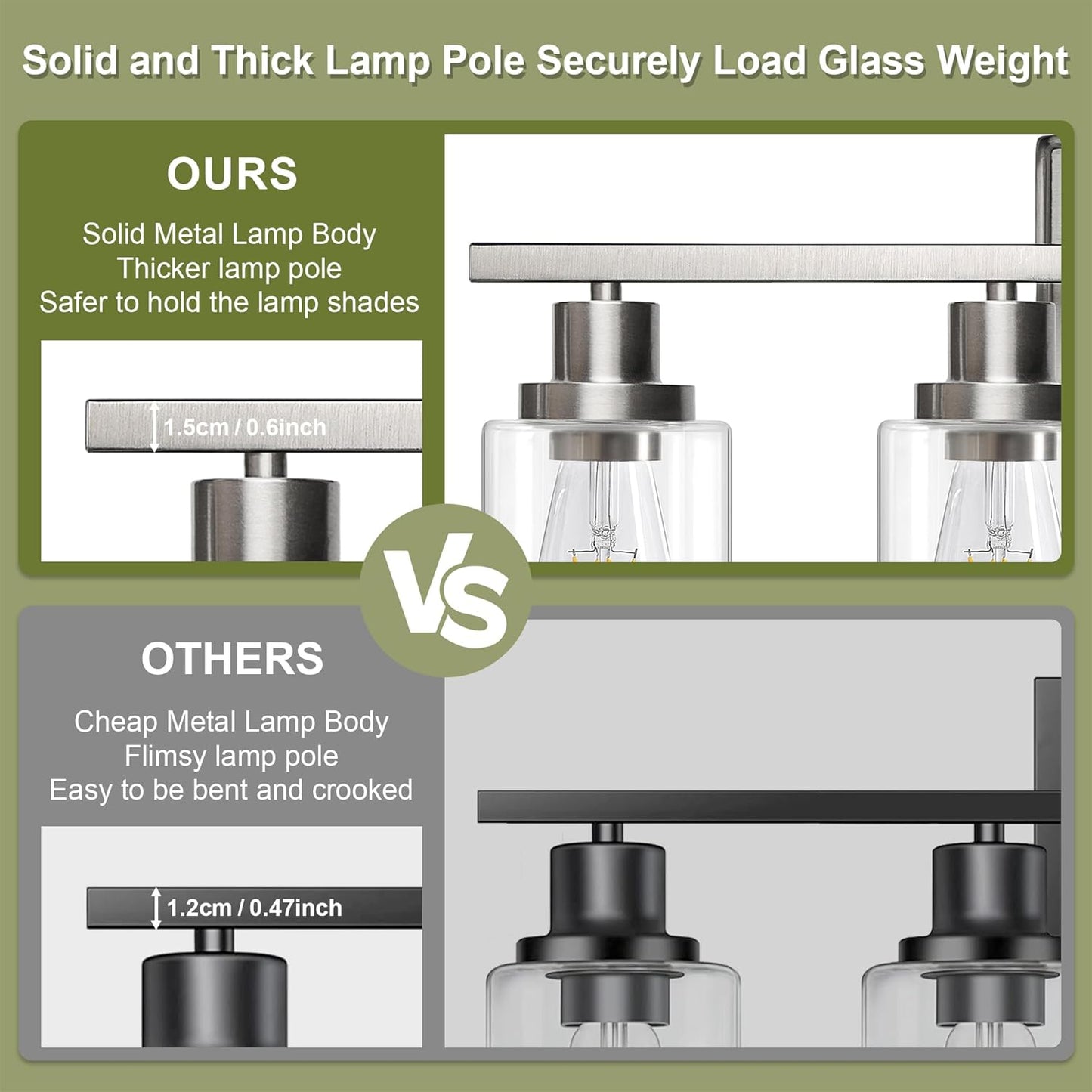 Unicozin Modern Bathroom Light Fixtures, 4 Light Vanity Lights Over Mirror, Brushed Nickel Wall Lamp with Clear Glass for Living Room Cabinet Bedroom Porch