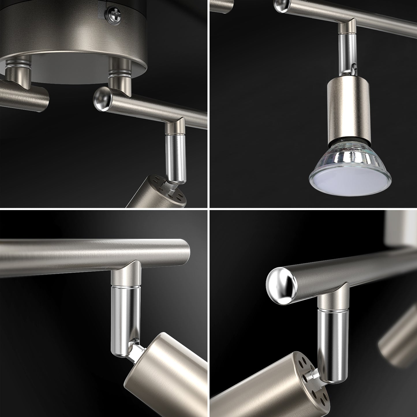 Unicozin LED Ceiling Light Rotatable, 4 Way LED Ceiling Spotlight, Matt Nickel & Swivelling Design, Including 4 X 4W GU10 LED Bulbs (450LM, Cool White 6000K),for Kitchen, Living Room, Bedroom, AC220-240V
