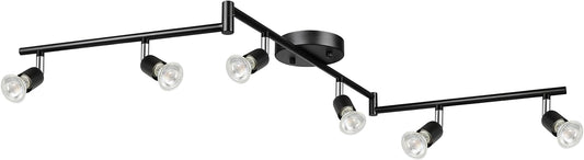 Unicozin Track Lights, 6-Light Heads LED Track Lighting Kit Black, 6 Way Ceiling Spot Light, Foldable Light Arms Perfect for Bedroom, Kitchen, Hallway, GU10 Base, Bulbs Not Included, AC120V