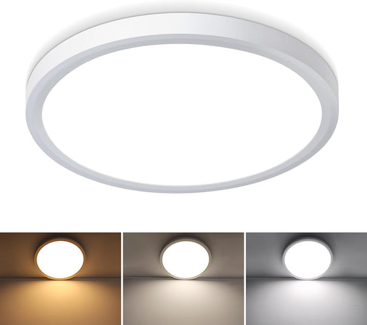 Unicozin 9 Inch Flush Mount Ceiling Light 18W, 3 Color Temperatures Selectable (3000K/4000K/6000K), 2000LM Ceiling Lamp White Shell, Round Flat Panel Light Surface Mount for Kitchen Bedroom, 1 Pack