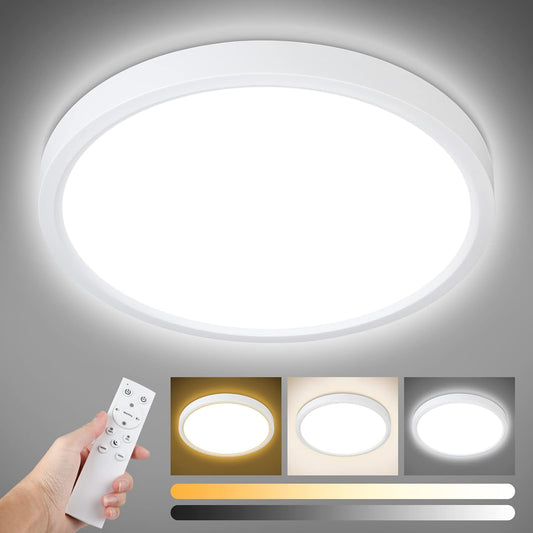 Unicozin Dimmable Ceiling Light with Remote Control, 8.7Inch 18W 3000K-6000K Light Color Adjustable, Round LED Flush Mount Ceiling Lamp, White Flat Panel Light for Dining Room, Bedroom, Kitchen