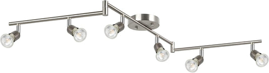 Unicozin Track Lights, 6-Light Heads LED Track Lighting Kit Brushed Nickel, 6 Way Ceiling Spot Light, Foldable Light Arms Perfect for Bedroom, Kitchen, Hallway, GU10 Base, Bulbs Not Included, AC120V