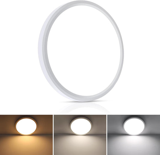 Unicozin 12 Inch Flush Mount Ceiling Light 24W, 3 Color Temperatures Selectable (3000K/4000K/6000K), 2200LM Ceiling Lamp White Shell, Round Flat Panel Light Surface Mount for Kitchen Bedroom, 1 Pack