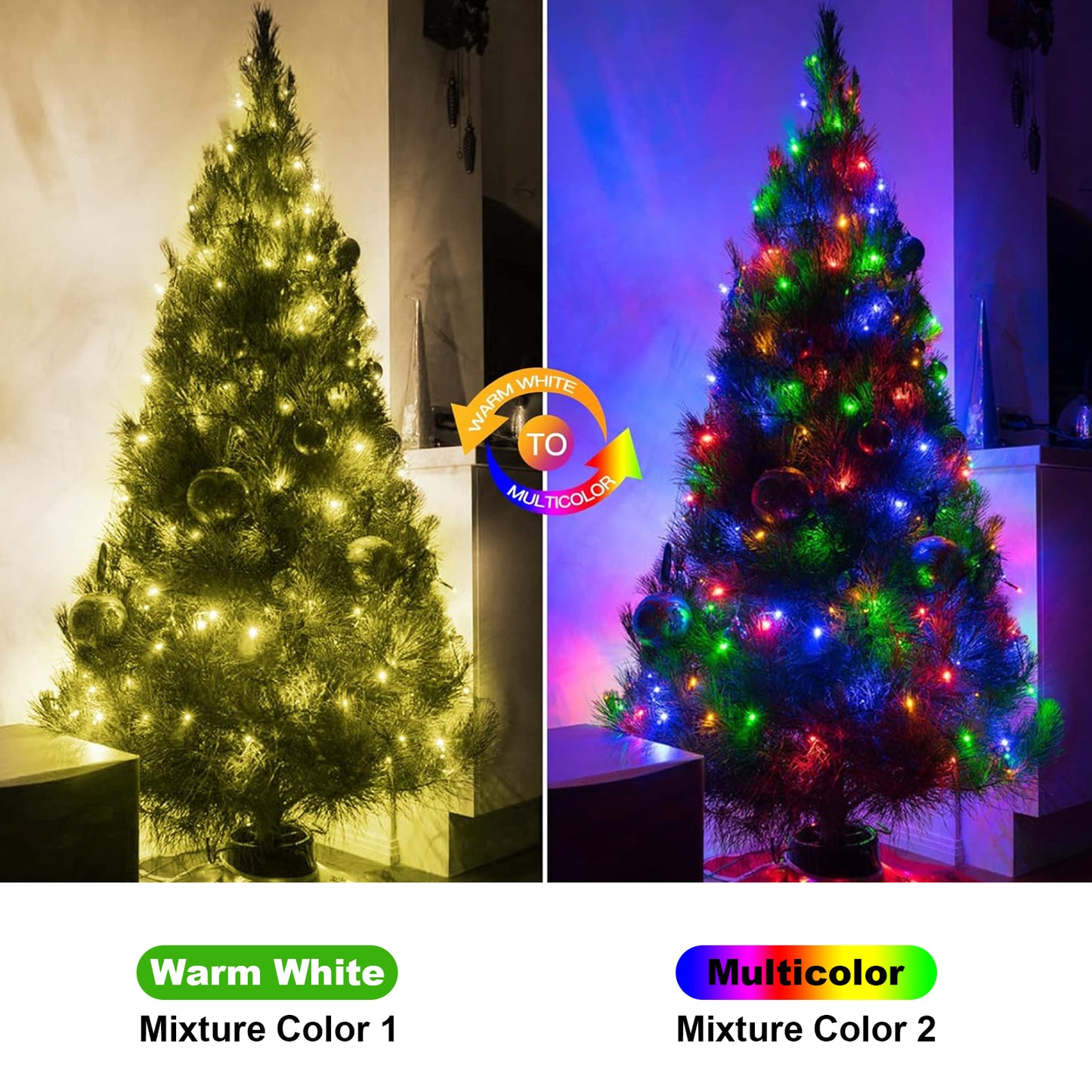 Unicozin 262FT 800 LED Color Changing Christmas Lights, Waterproof Indoor Outdoor Tree Fairy Lights Warm White & Multicolor 11 Modes with Timer Remote