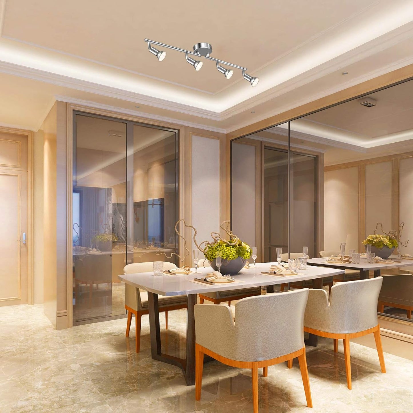 Unicozin LED Deckenleuchte, 4 Flammig Deckenstrahler Schwenkbar Chrom, Inkl. 4 x 4W GU10 LED Lampen, 400LM, Warmweiß, Deckenlampe Spot für Küche, Wohnzimmer, Schlafzimmer