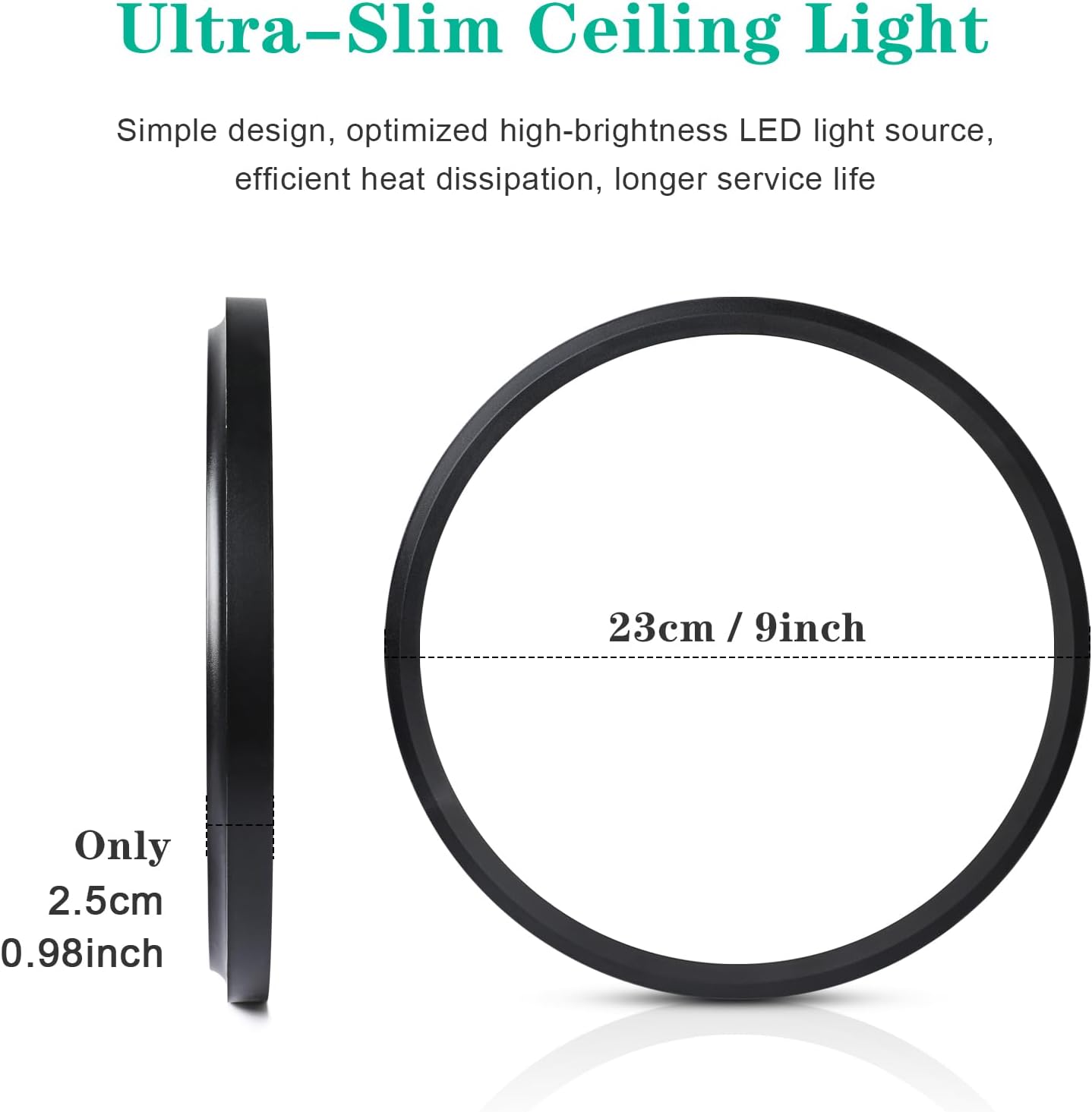 Unicozin 1 Pack Flush Mount Ceiling Light, 9 Inch 3 CCT Selectable 3000K/4000K/6000K, 18W 2200LM Black Shell Round Flat Panel Light, Surface Mount LED Ceiling Lamp for Kitchen Bedroom Hallway