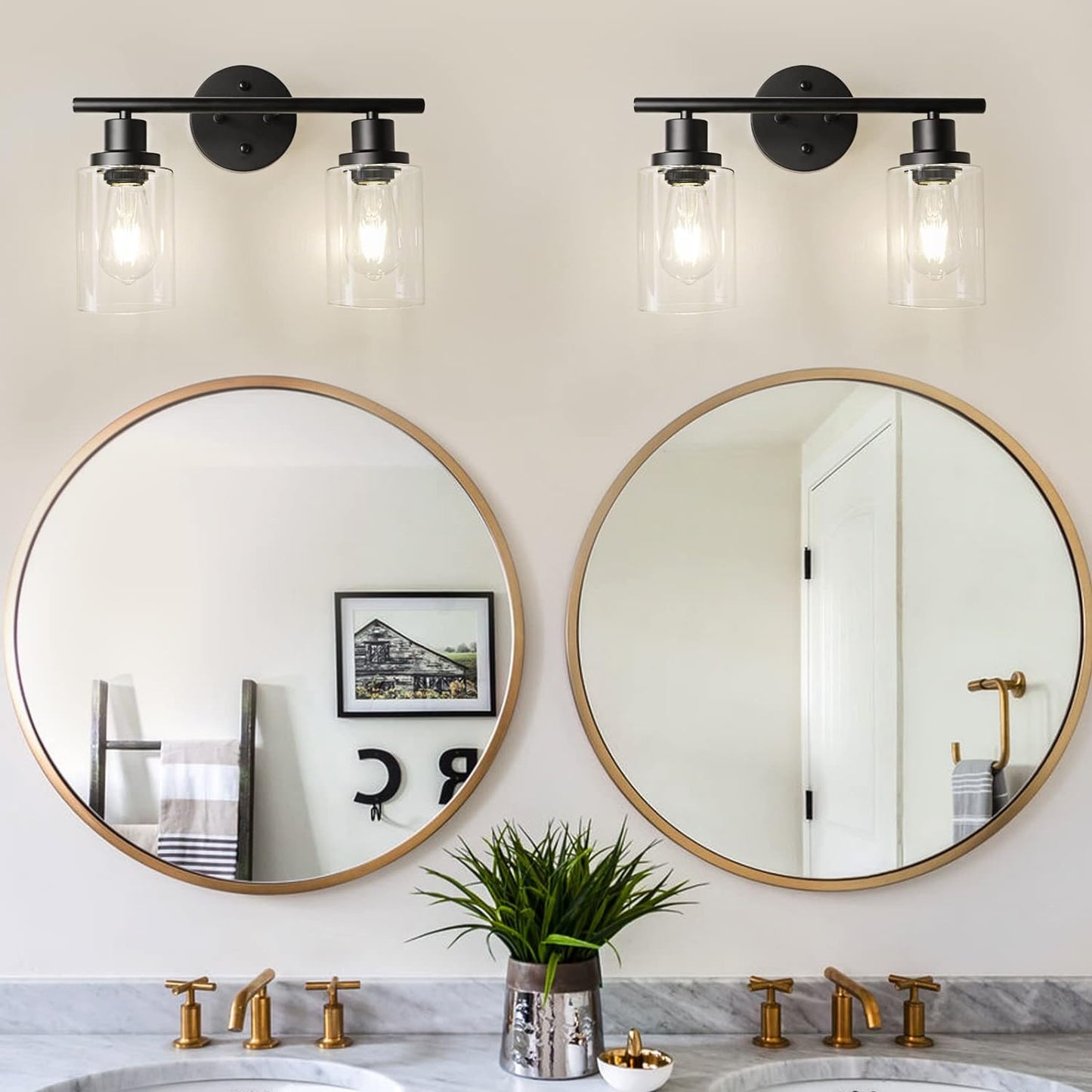 Unicozin (Include Bulb) Vanity Lights 2-Light Bathroom Light Fixtures Over Mirror, 4000K, Black Vanity Light with Glass Shade, Wall Light for Bedroom Hallway