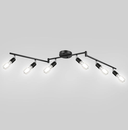 Unicozin 6-Light Track Lighting Kit, Flexible Foldable Arms and Rotatable Light Heads, E26 Base Black Ceiling Spot Light Perfect for Bedroom, Kitchen, Hallway, Bulbs Not Included, AC120V