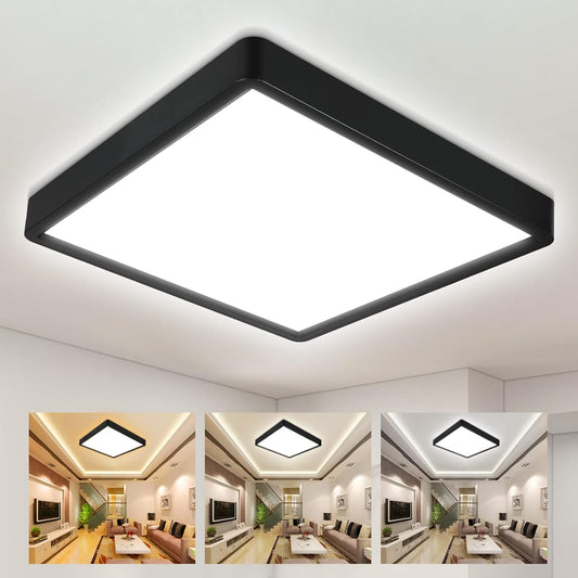 Unicozin Dimmable LED Flush Mount Ceiling Light with Remote Control, 3000K-6000K Color Changing, 8.7Inch 18W(100W Equiv) 1500LM, Square Flat Ceiling Lamp Black for Bedroom, Living Room, Kitchen