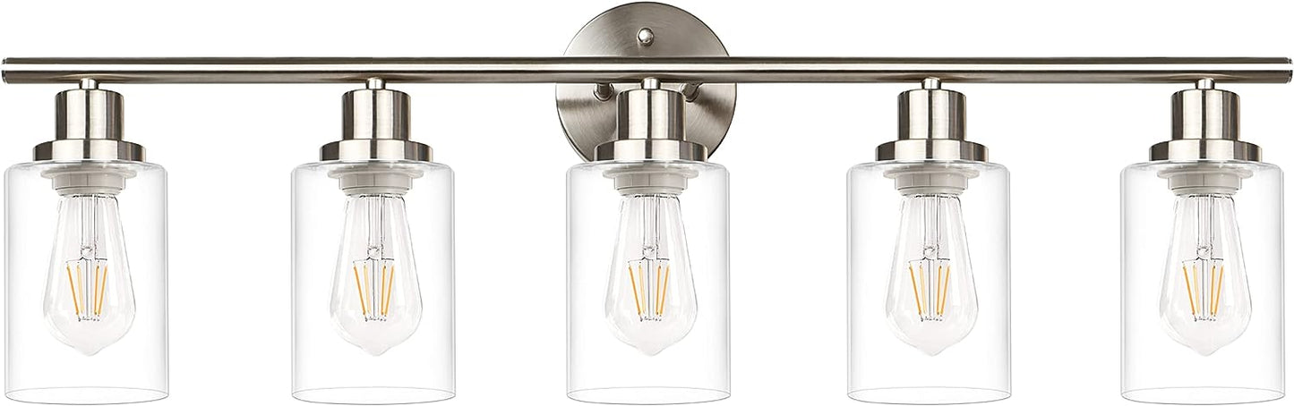 Unicozin 5-Light Bathroom Vanity Light, Bathroom Light Fixtures Over Mirror with Clear Glass Shade, Matt Nickel Finish Wall Light for Kitchen Bedroom Living Room Hallway, E26 Base