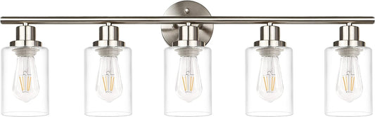 Unicozin 5-Light Bathroom Vanity Light, Bathroom Light Fixtures Over Mirror with Clear Glass Shade, Matt Nickel Finish Wall Light for Kitchen Bedroom Living Room Hallway, E26 Base