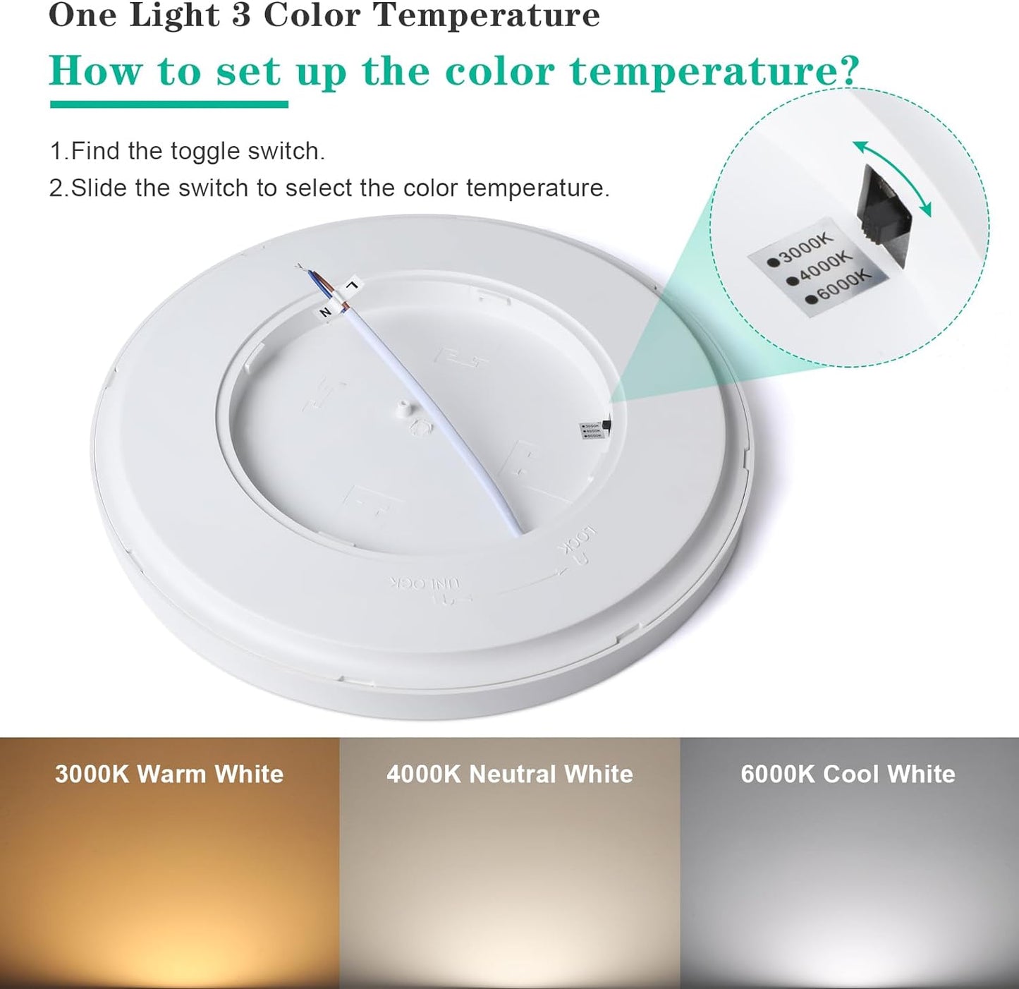 Unicozin 9 Inch Flush Mount Ceiling Light 18W, 3 Color Temperatures Selectable (3000K/4000K/6000K), 2000LM Ceiling Lamp White Shell, Round Flat Panel Light Surface Mount for Kitchen Bedroom, 1 Pack