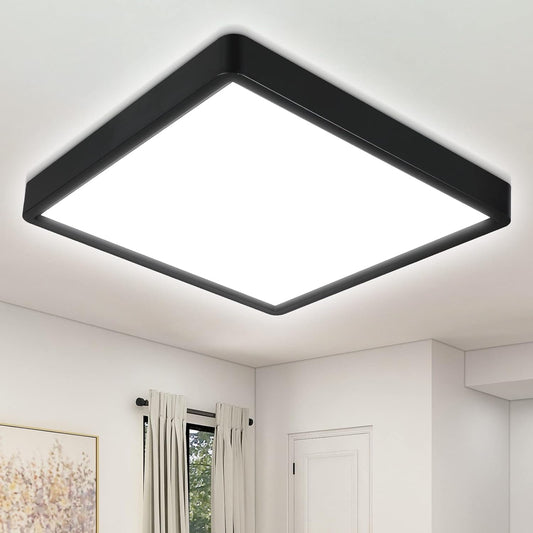 Unicozin Dimmable LED Flush Mount Ceiling Light with Remote Control, 3000K-6000K Color Changing, 12Inch 24W(150W Equiv) 2200LM, Square Flat Ceiling Lamp Black for Bedroom, Living Room, Kitchen