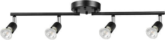 Unicozin Track Lights, 4-Light Heads LED Track Lighting Kit Black, 4 Way Ceiling Spot Light, Foldable Light Arms Perfect for Bedroom, Kitchen, Hallway, GU10 Base, Bulbs Not Included, AC120V