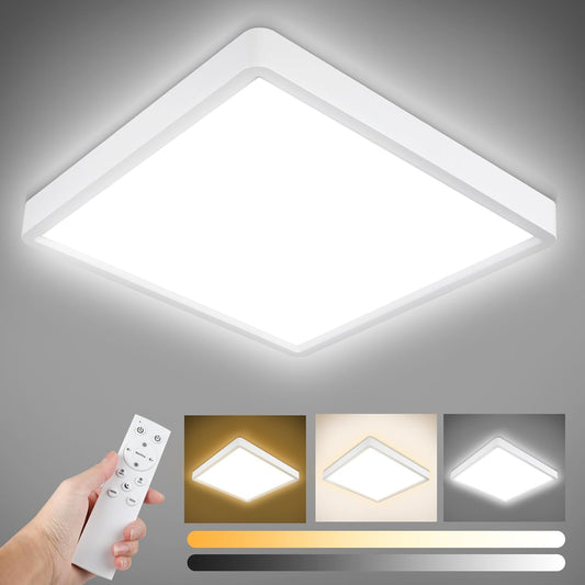 Unicozin Dimmable Ceiling Light with Remote Control, 8.7Inch 18W 3000K-6000K Light Color Adjustable, White Square LED Flush Mount Ceiling Lamp for Dining Room, Bedroom, Kitchen