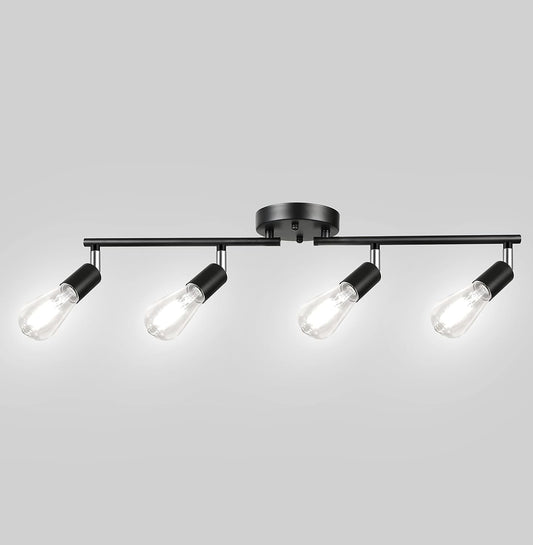 Unicozin 4-Light Track Lighting Kit, Flexible Foldable Arms and Rotatable Light Heads, E26 Base Black Ceiling Spot Track Light Perfect for Bedroom, Kitchen, Hallway, Bulbs Not Included, AC120V