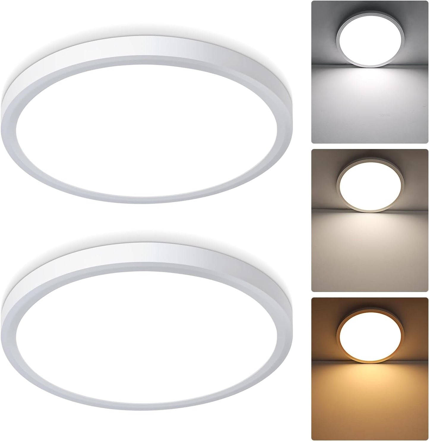 Unicozin 15.4 Inch Flush Mount Ceiling Light 32W, 3 Color Temperatures Selectable (3000K/4000K/6000K), 3200LM Ceiling Lamp White Shell, Round Flat Panel Light Surface Mount for Kitchen Bedroom, 2 Pack