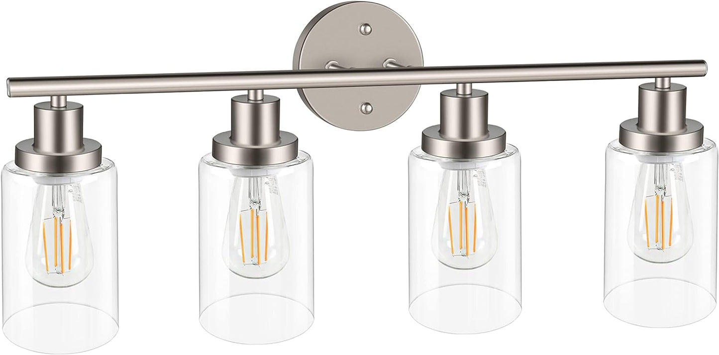 Unicozin 4 Light Vanity Lights, Bathroom Light Fixtures Over Mirror, Matt Nickel Wall Sconce Light with Clear Glass, Wall Light for Living Room, Bedroom, Hallway, E26 Base (Bulbs Not Included)