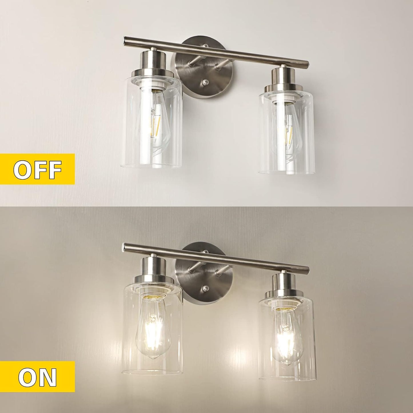 Unicozin (Include Bulb) Vanity Lights 2-Light Bathroom Light Fixtures Over Mirror, 4000K, Brushed Nickel Vanity Light with Glass Shade, Wall Light for Bedroom Hallway