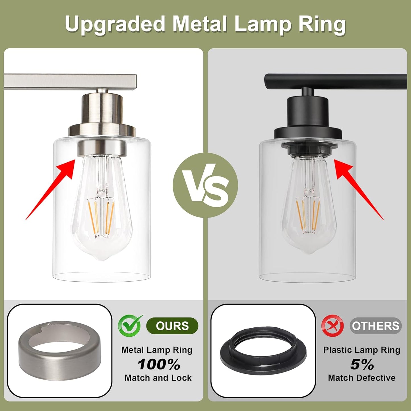 Unicozin Modern Bathroom Light Fixtures, 4 Light Vanity Lights Over Mirror, Brushed Nickel Wall Lamp with Clear Glass for Living Room Cabinet Bedroom Porch