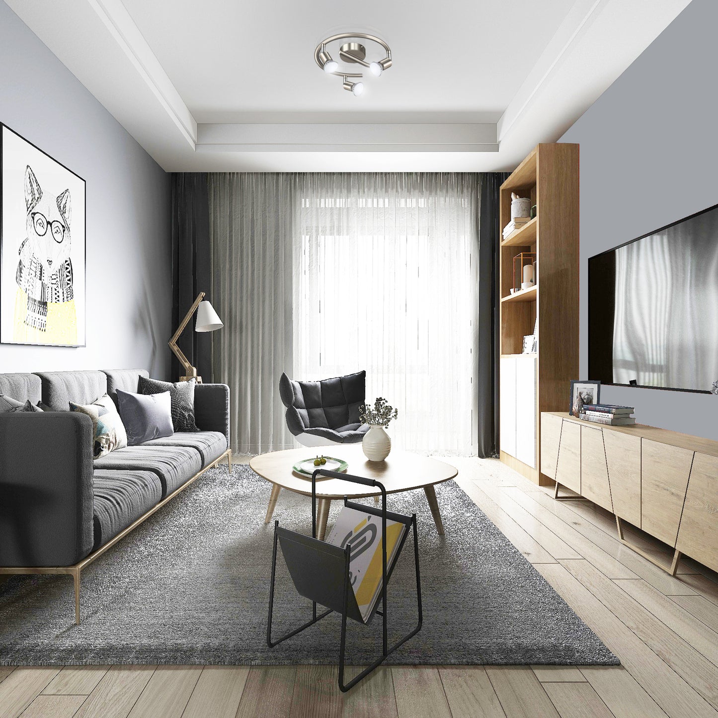 Unicozin LED Ceiling Light Rotatable, 3 Way LED Ceiling Spotlight, Matt Nickel & Swivelling Design, Including 3 X 4W GU10 LED Bulbs (450LM, Cool White 6000K),for Kitchen, Living Room, Bedroom, AC220-240V