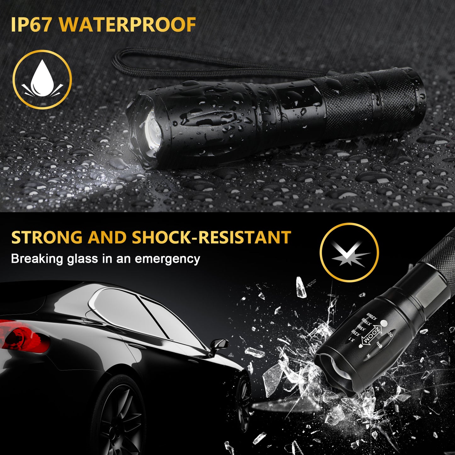Unicozin LED Flashlight 2 Pack, Small Flashlights High Lumens with 5 Modes, Waterproof Zoomable Flash Light, Portable Torch for Camping Hiking Outdoor Home Emergency