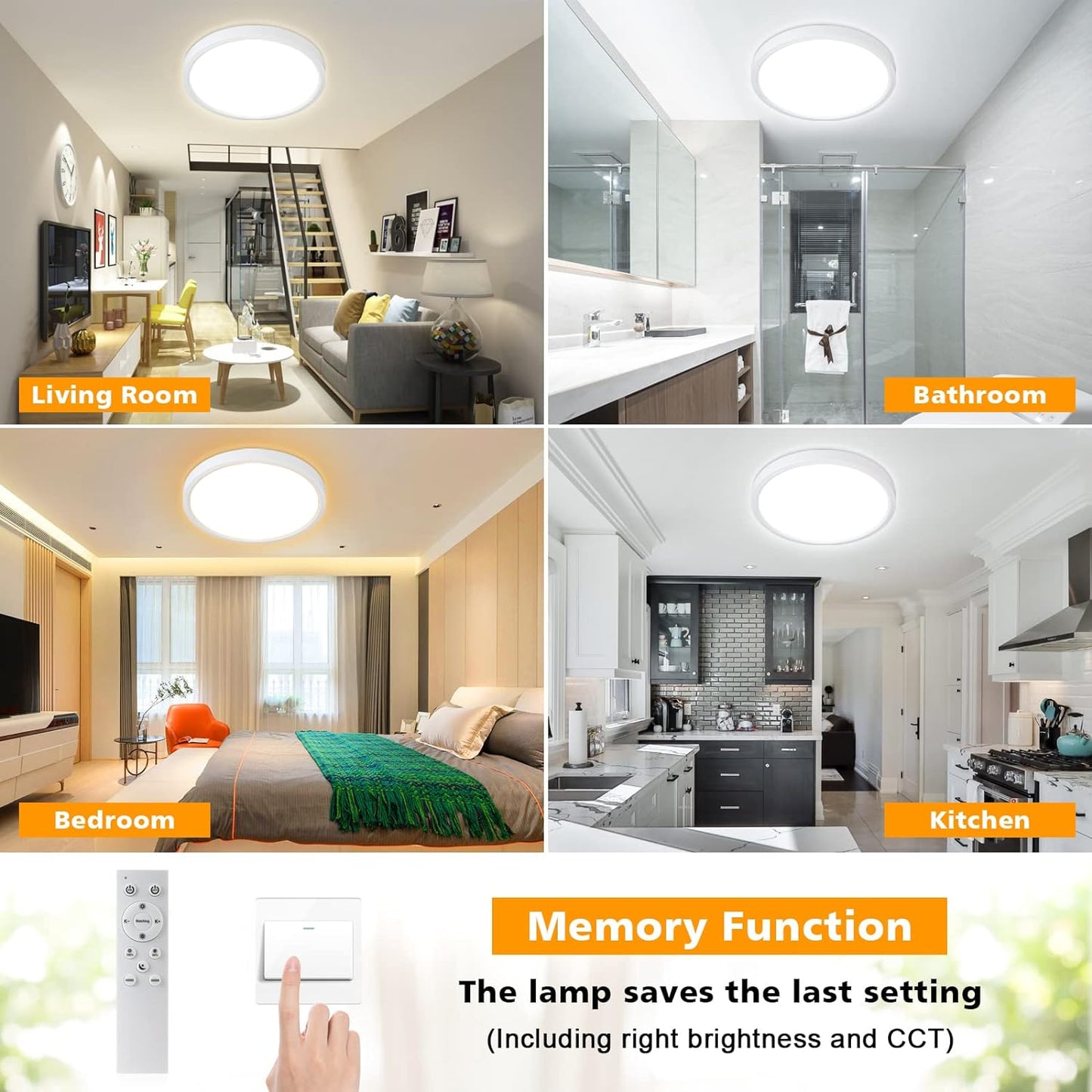 Unicozin Dimmable LED Flush Mount Ceiling Light with Remote Control, 3000K-6000K Color Changing, 12Inch 24W(150W Equiv) 2200LM, Round Flat Ceiling Lamp White for Bedroom, Living Room, Kitchen