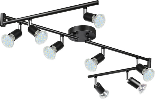 Unicozin LED 8 Light Track Lighting Kit, Black 8 Way Ceiling Spot Lighting, Flexibly Rotatable Light Head, Track Light Included 8 x LED GU10 Bulb (4W, Daylight White 5000K, 400LM, AC120V)