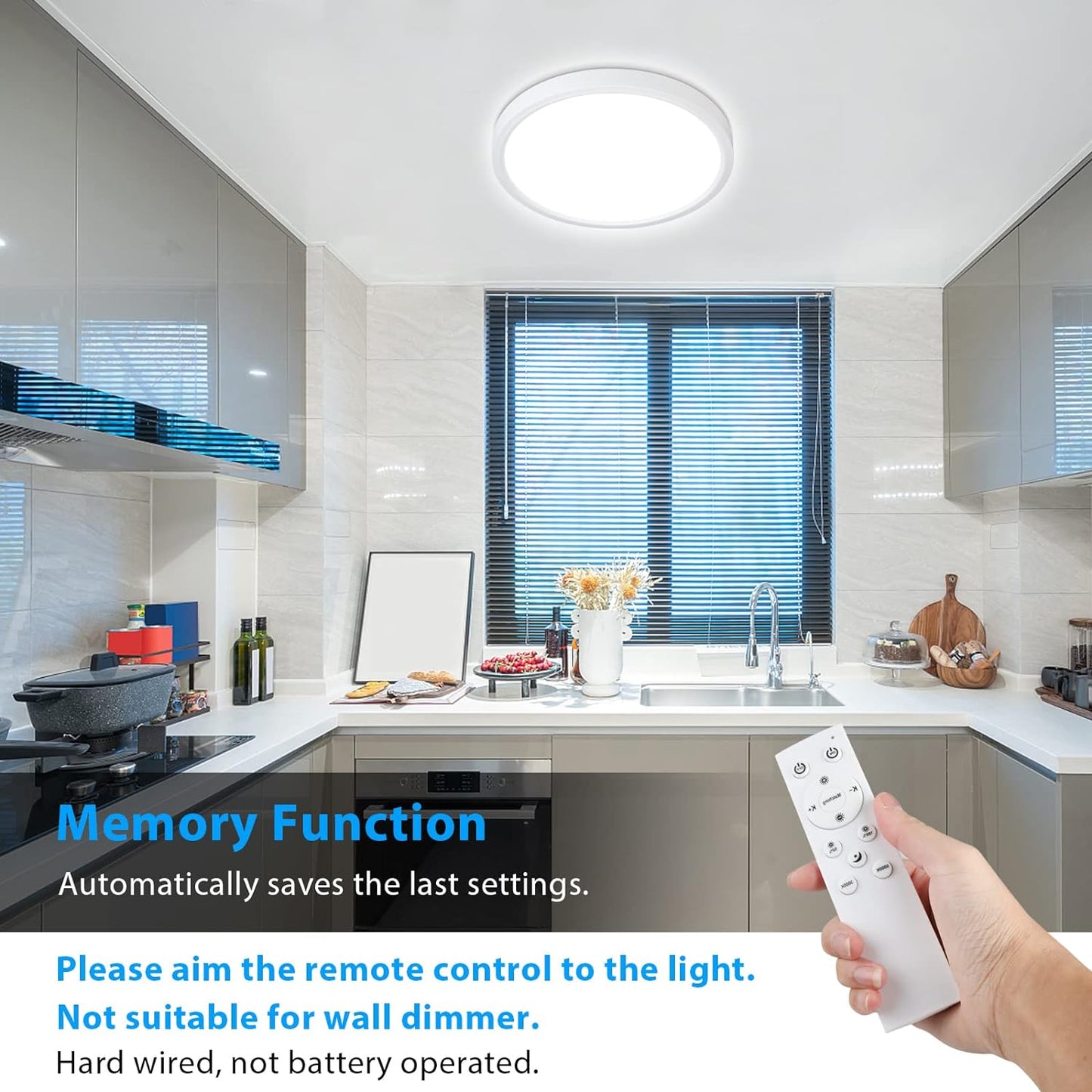 Unicozin Dimmable Ceiling Light with Remote Control, 8.7Inch 18W 3000K-6000K Light Color Adjustable, Round LED Flush Mount Ceiling Lamp, White Flat Panel Light for Dining Room, Bedroom, Kitchen
