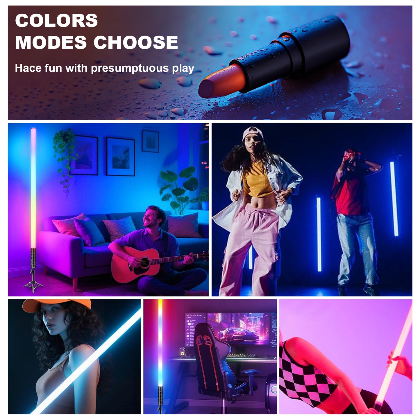Unicozin 4 Pack RGB Tube Light Bar with Light Stand, 5200mAh Rechargeable Battery, 11-Level Brightness, 500 Lighting Effects for DJ Lighting, Dance Club and Photography Lighting