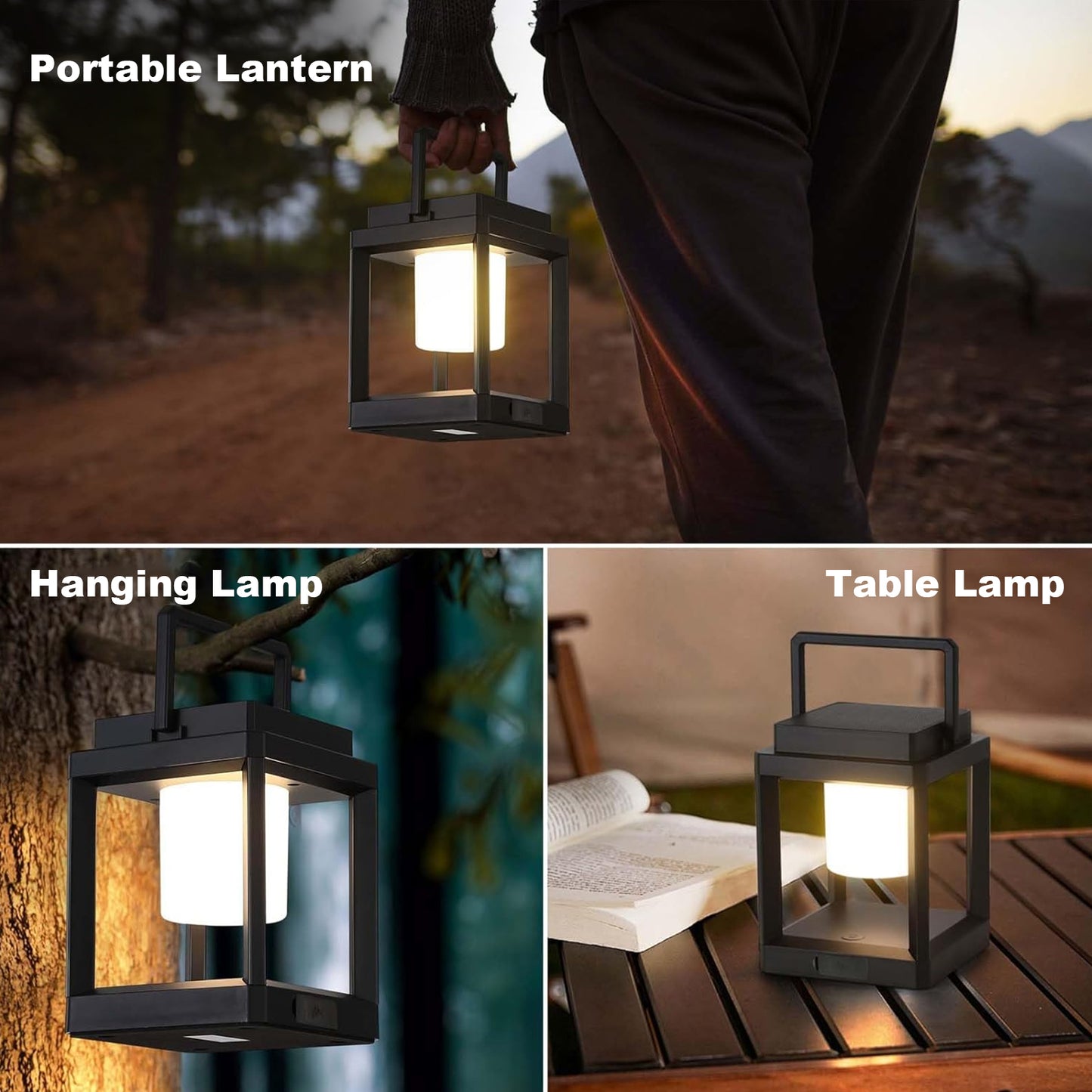 Unicozin Solar Lantern Outdoor Light, Outdoor Hanging for Patio Waterproof, 3 Brightness Levels, Rechargeable Table Light for Outside Porch Patio