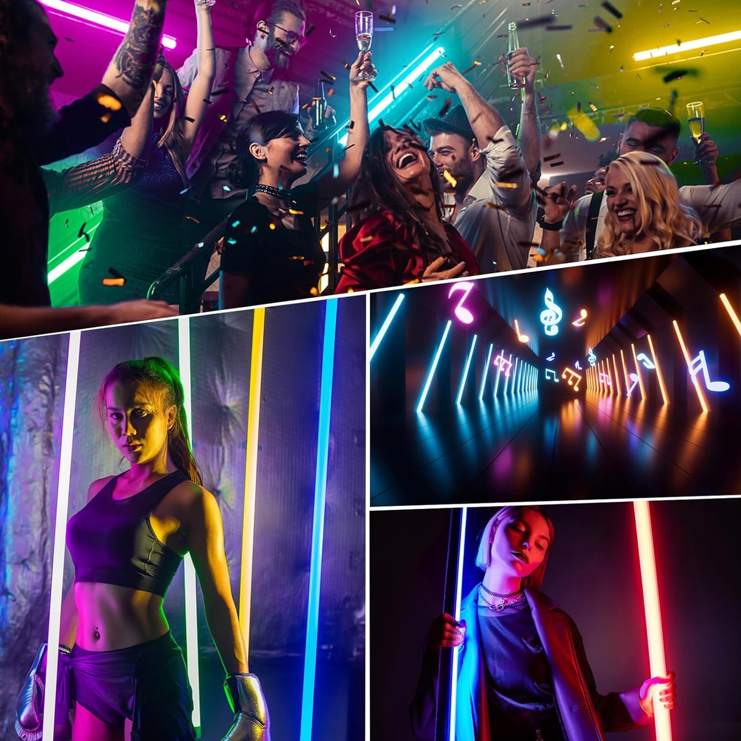 Unicozin 4 Pack RGB Tube Light Bar with Light Stand, 5200mAh Rechargeable Battery, 11-Level Brightness, 500 Lighting Effects for DJ Lighting, Dance Club and Photography Lighting