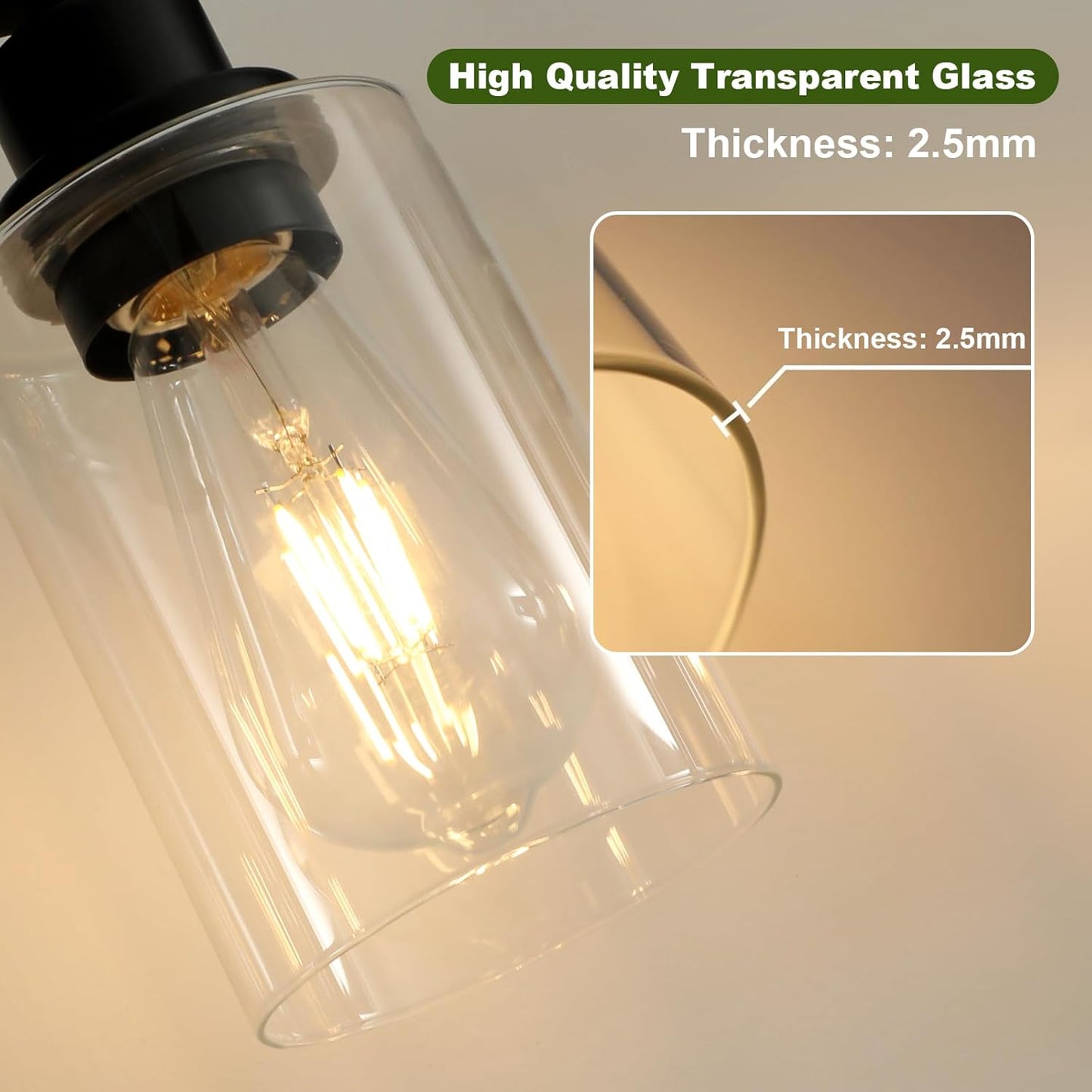 Unicozin Modern Bathroom Light Fixtures, 5 Light Vanity Lights Over Mirror, Black Wall Lamp with Clear Glass for Living Room Cabinet Bedroom Porch